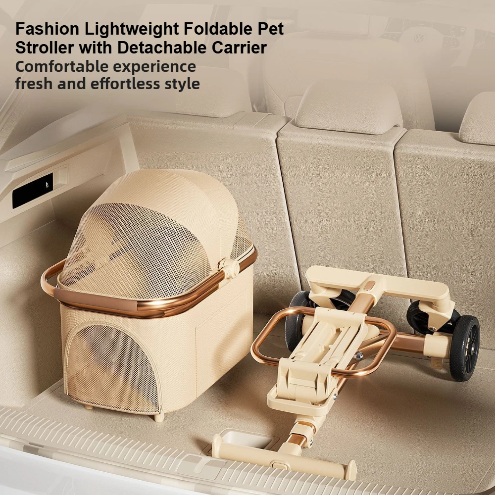 

Fashion Rose Gold Pet Stroller Lightweight Foldable for Small Medium Dogs Cats Outdoor Travel