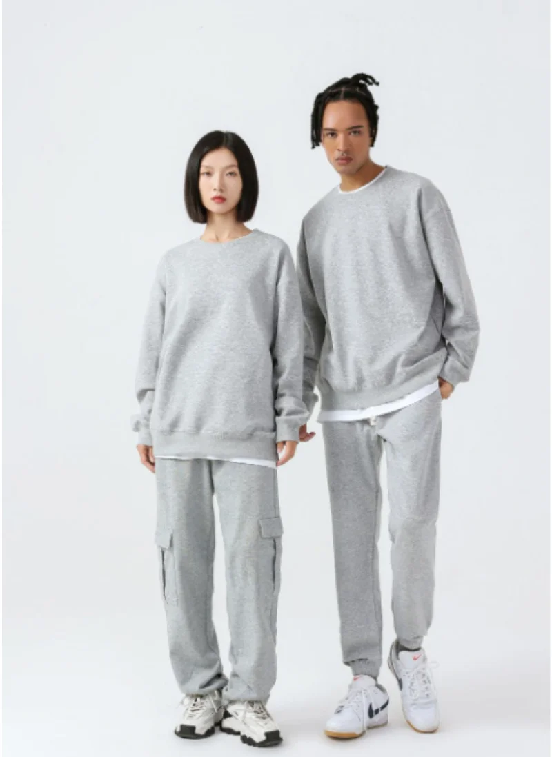 100% Cotton For Warmth Customized Letter Picture Logo Loose Solid Color Fit Round Neck Men Women Fashionable Couple Sweatshirt