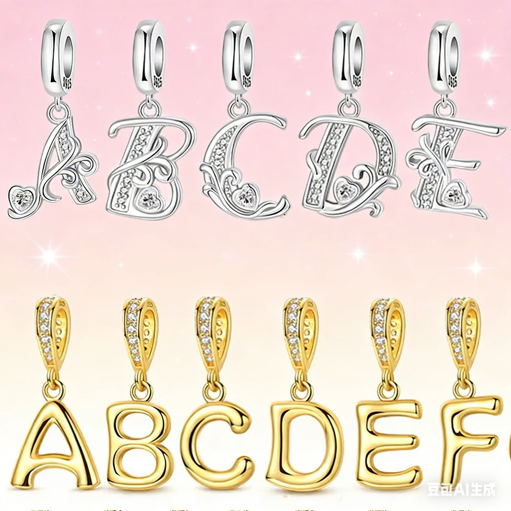 Fit Original Bangle Bracelet DIY A-Z Alphabet Charms Bead 925 Sterling Silver Zircon LOVE Letter Dangle Pendant Jewelry Gift