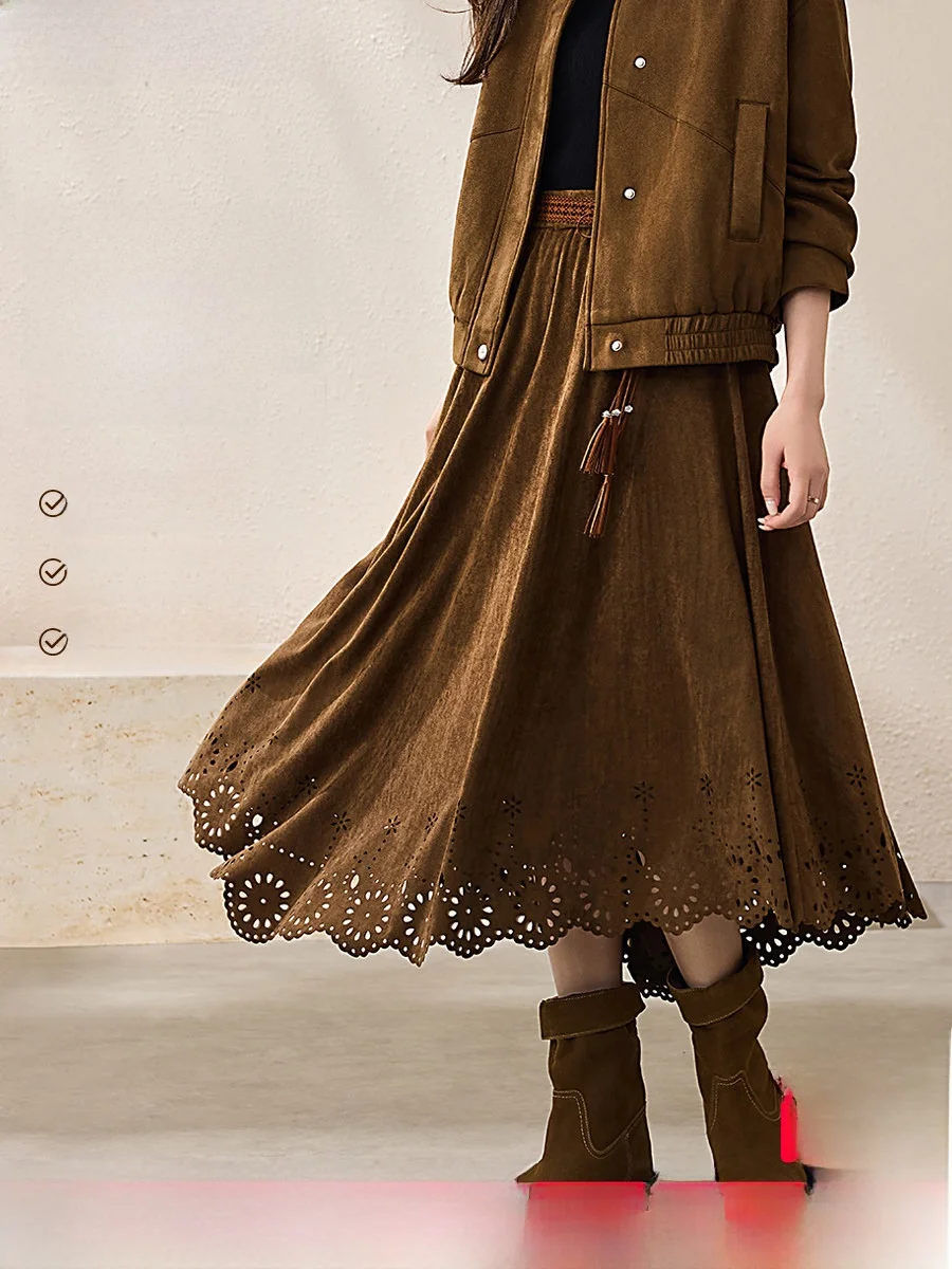 

Ele Emed Suede Skirt Asymmetrical Midi Skirt Ci Commute High Waist Polymers Fabric