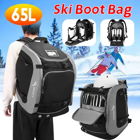 65L Large Capacity Ski Boot Bag Adjustable Waterproof Cloth Helmet Clothing Rucksack Men Women Skis Backpack for Camping Skiing