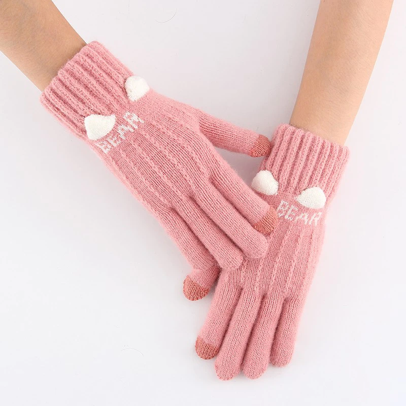 Women Winter Gloves Cute Korea And Japan Ladies Knit Gloves Kitty Cat Ear Design Warm Gloves Mitt Wholesale