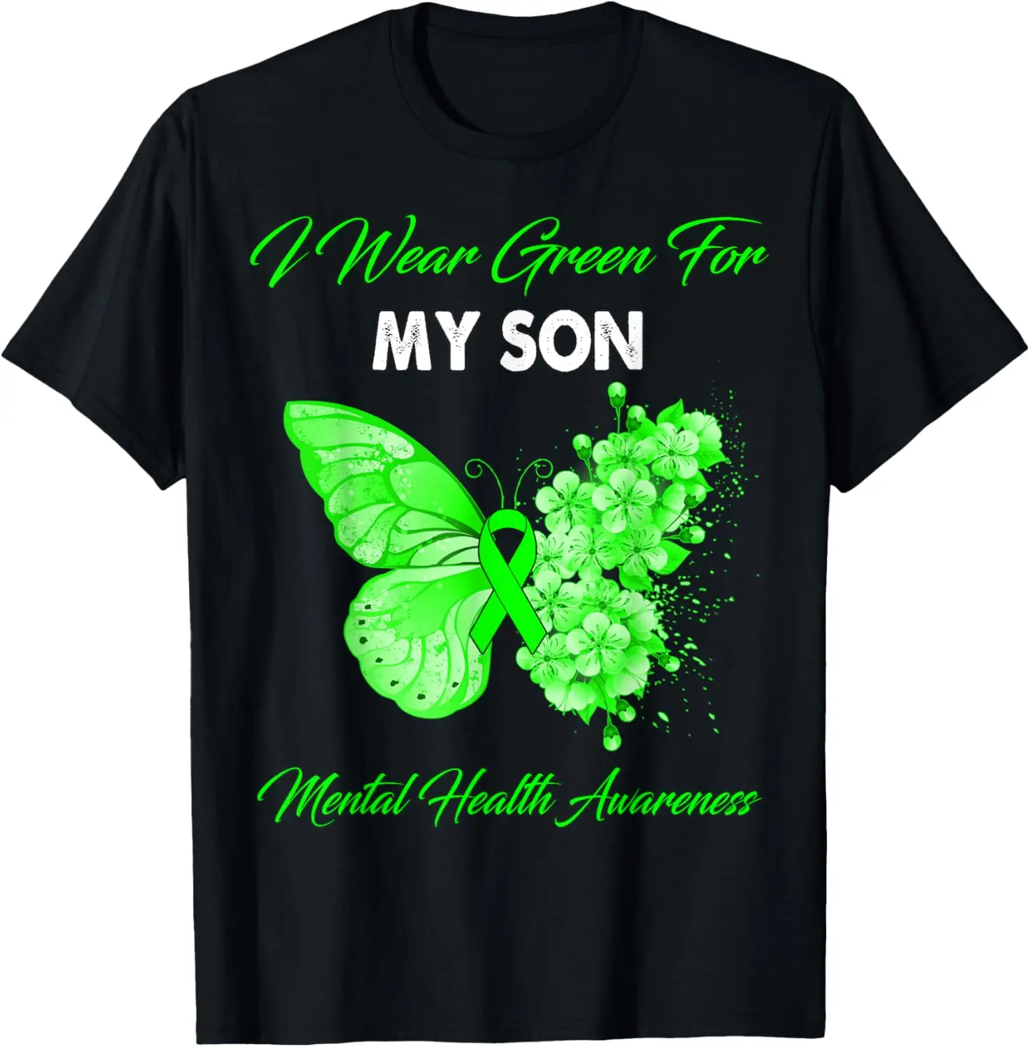 Butterfly I Wear Green For My Son T-Shirt 100% Cotton Trendy Y2K Short-Sleeve Tee – Soft, Quick-Drying, & Moisture-Wicking; Ideal for Sports or Casual Wear; Great Gift for Christmas or Halloween.