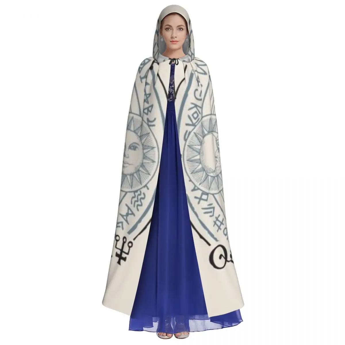 Adult Halloween Beetle Sun And Moon Cloak Cape Hooded Medieval Costume Full Length Dress Coat