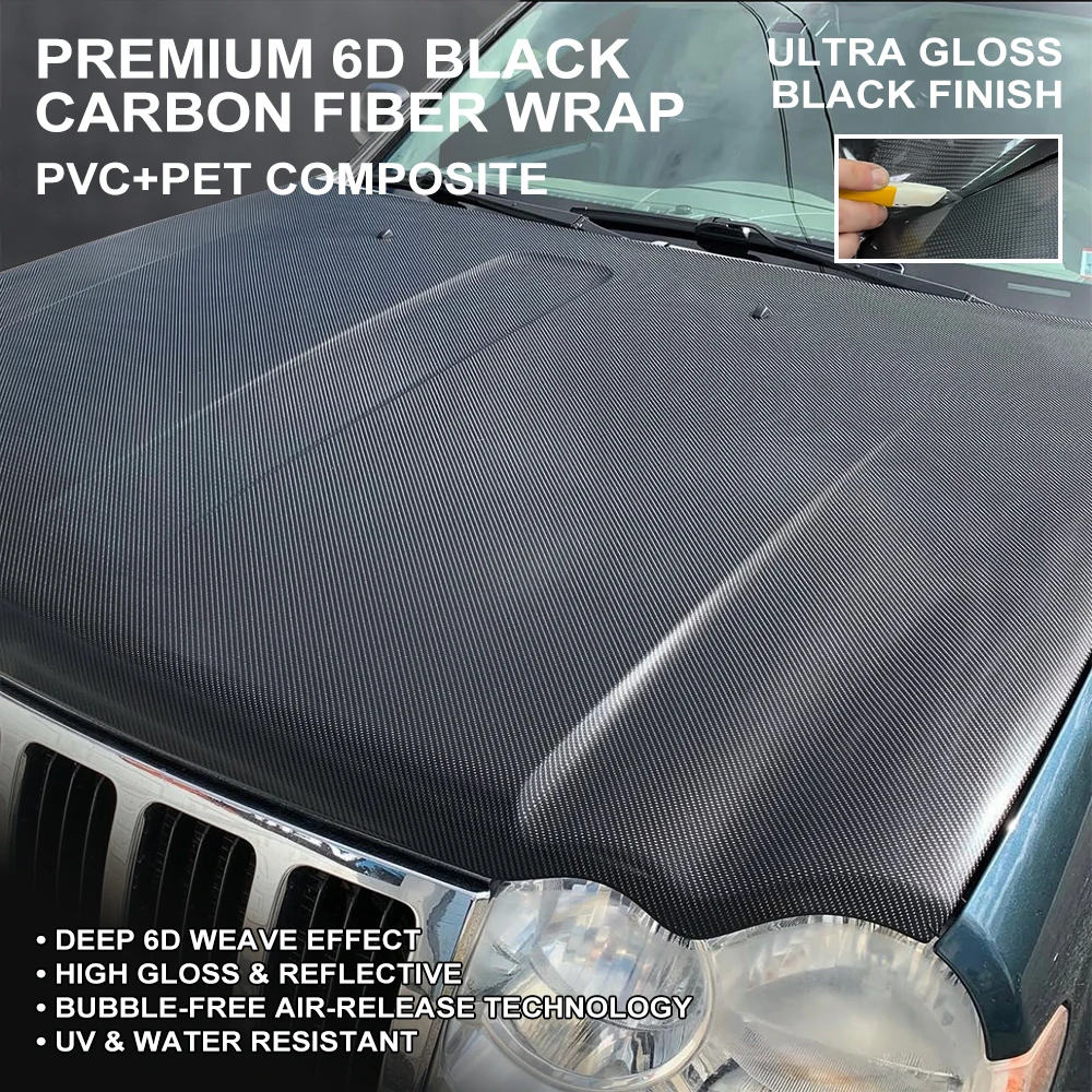 6D High Gloss Black Carbon Fiber Vinyl Wrap Film Car Styling Motorcycle Stickers Accessories Air Release Waterproof Accessories