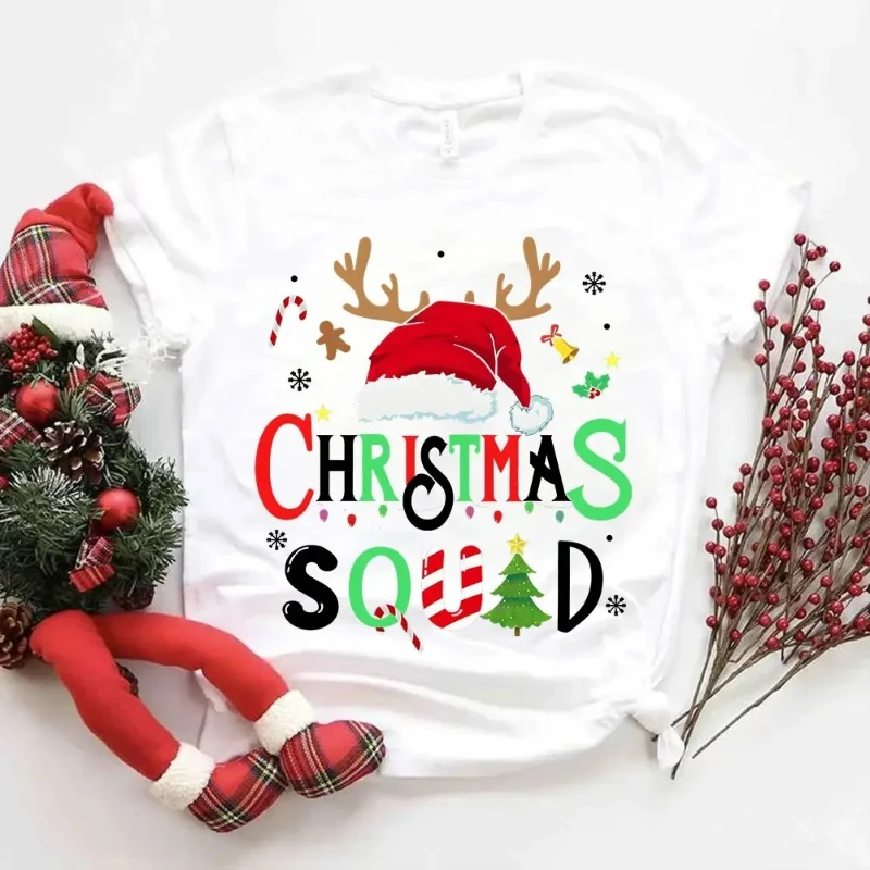 Christmas 2025 Squad Tshirts Men Santa Reindeer Unisex T-shirt Christmas Crew Women Tee Christmas Hat Festival Casual Tops