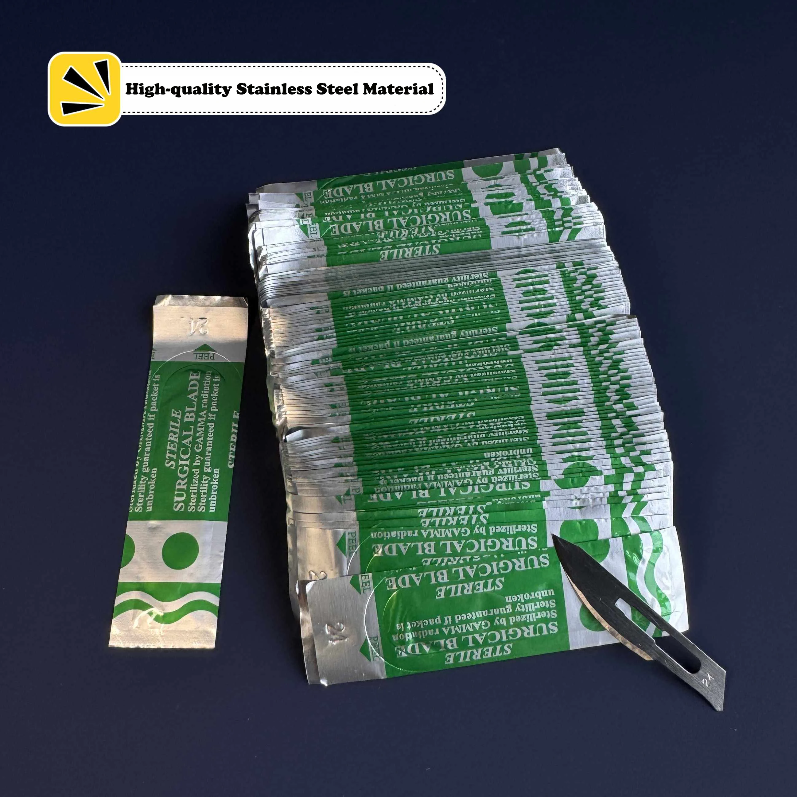 100 Cuchillos Quirúrgicos Estériles, Envueltos Individualmente en Papel de Aluminio, Hojas de Bisturí Estériles No. 24 para Uso Dental, Quirúrgico, Manualidades y Más