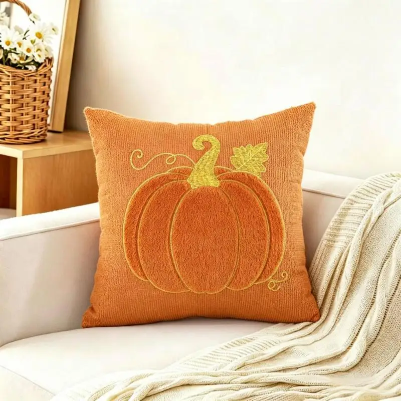 Thanksgiving-Kürbis-Herbst-Kissenbezug, Cojines, beige-orange, dekorativer Sofa-Plüsch-Kissenbezug, Kopfteil-Kissenbezüge – Detail 7