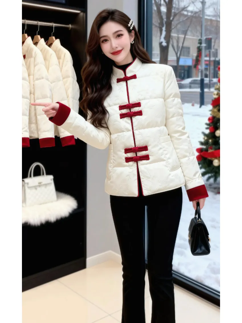 

Уникальный красивый новый китайский хлопковый джет, зимняя теплая верхняя одежда больших размеров, женское пальто на пуговицах с воротником-стойкой