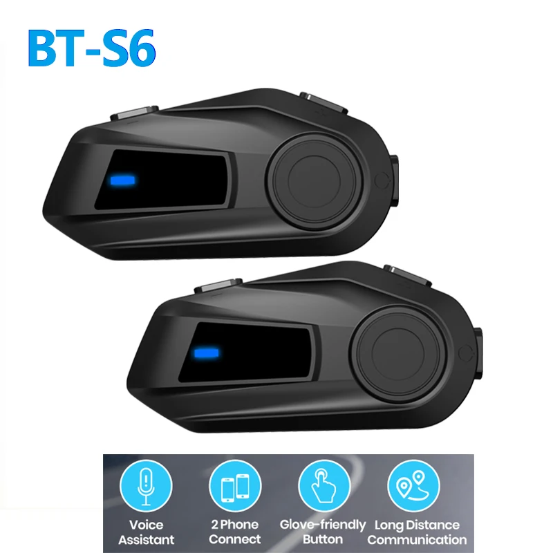 

BT-S6 Мотоциклетная Bluetooth-совместимая гарнитура для шлема Домофон 1000M Intercomunicador Обмена музыки Водонепроницаемый мультиинтерфон