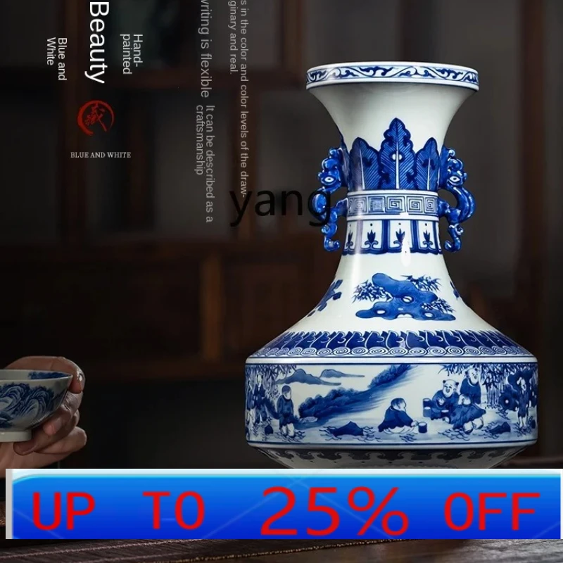 

LTT Blue and White Porcelain Vase High-Grade Ceramic Neo Chinese Style Ornaments Living Room Curio Shelves Decorations