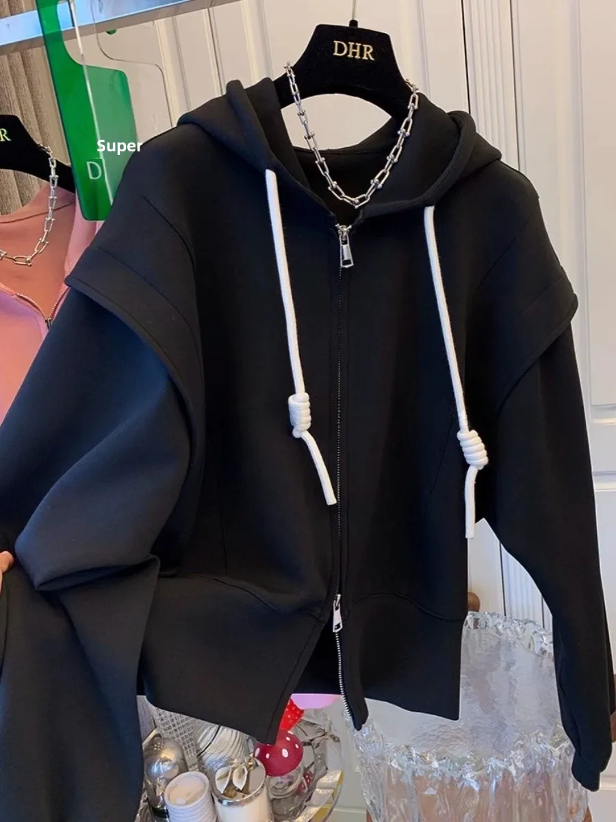 ขนาดใหญ่พิเศษ 300 Pou Double Zipper Hooded เปิดเสื้อสเวตเตอร์ถักผู้หญิงหลวมฤดูใบไม้ผลิฤดูใบไม้ร่วงขนาดเล็กขี้เกียจ Sle อินเทรนด์ Jaet