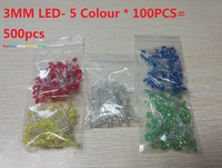 5*100PCS=500Pcs Mixed Color Red Green Yellow Blue White LED Diode Kit F3 F5 5 Values Assorted Assortment Set Diy Kits 3MM 5MM