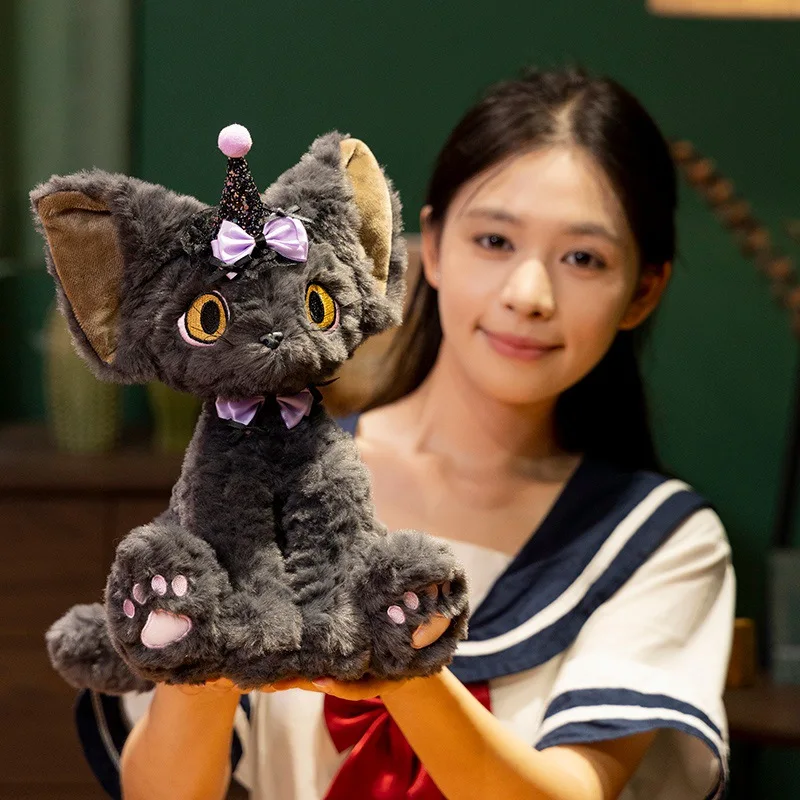 ตุ๊กตาแมวดำเดวอนเร็กซ์น่ารัก ของตกแต่งบ้าน ตุ๊กตาสัตว์น่ารัก นุ่มนิ่ม ช่วยให้นอนหลับสบาย ของเล่นสุดฮิต ของขวัญวันฮาโลวีนและคริสต์มาส