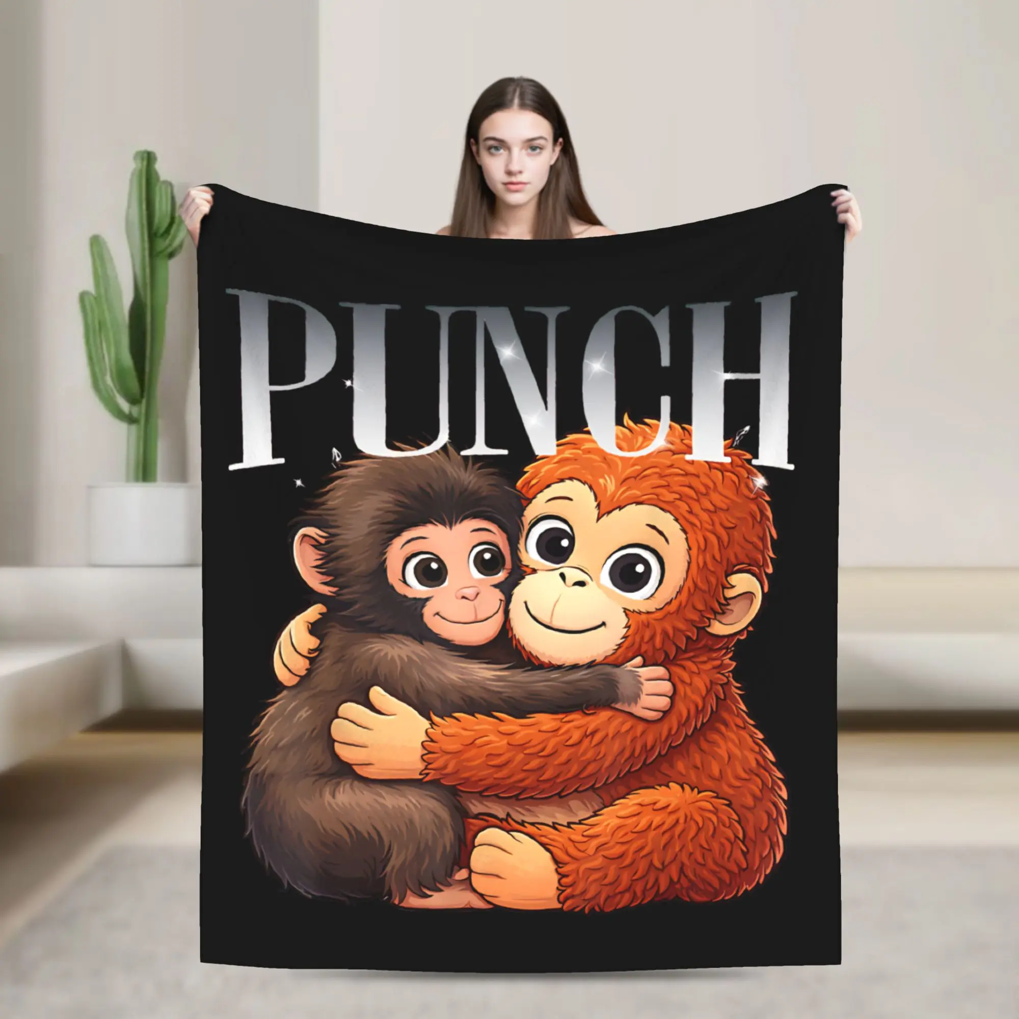 

Punch Monkey Hugging Oran-Mama Blanket Fuzzy Vintage Breathable Throw Blanket for Chair Covering Sofa Autumn/Winter,