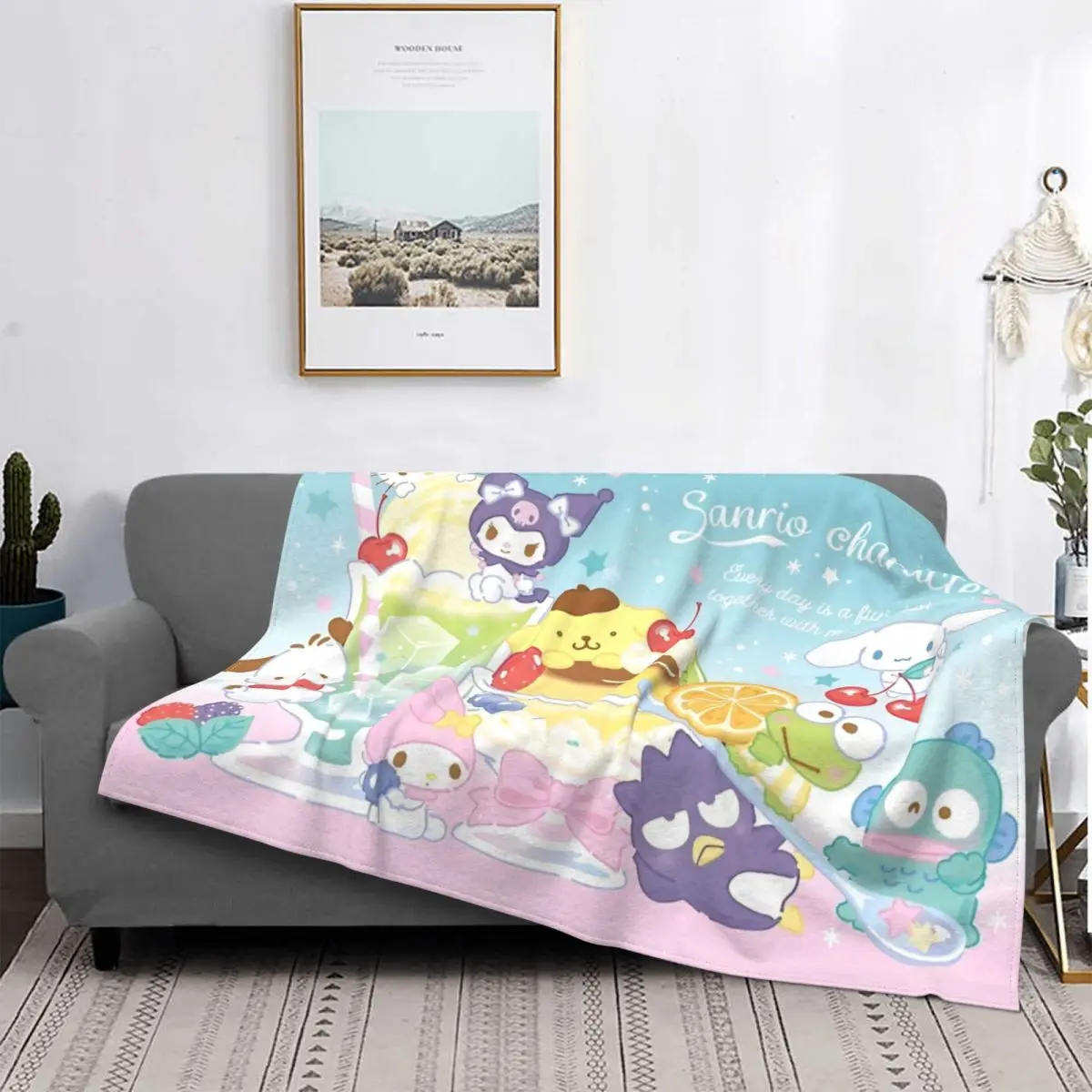 

Official Sanrio Kuromi Melody Hello Kitty Blanket Cartoon Plush Funny Breathable Throw Blankets for Home Restaurant Winter