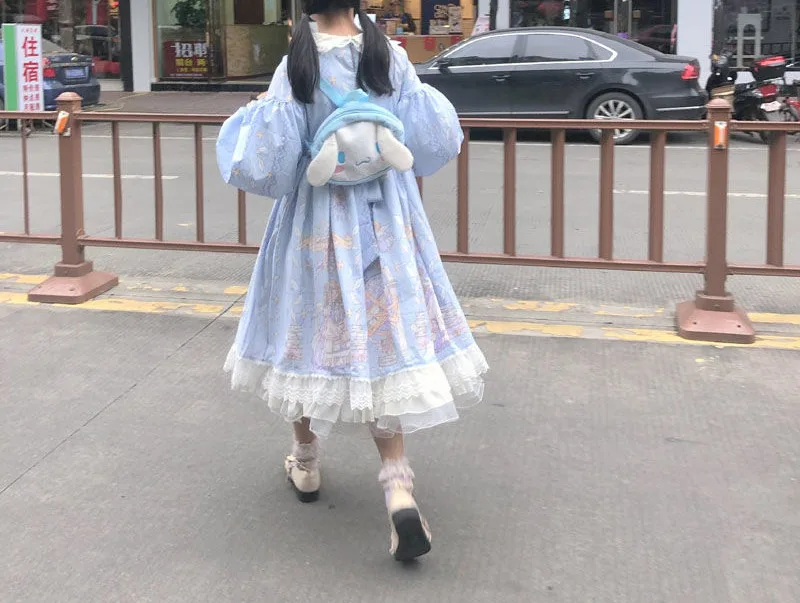 Japanese Sweet Kawaii Blue Lolita Long Sleeve Dress Awaii Sweet White Dress