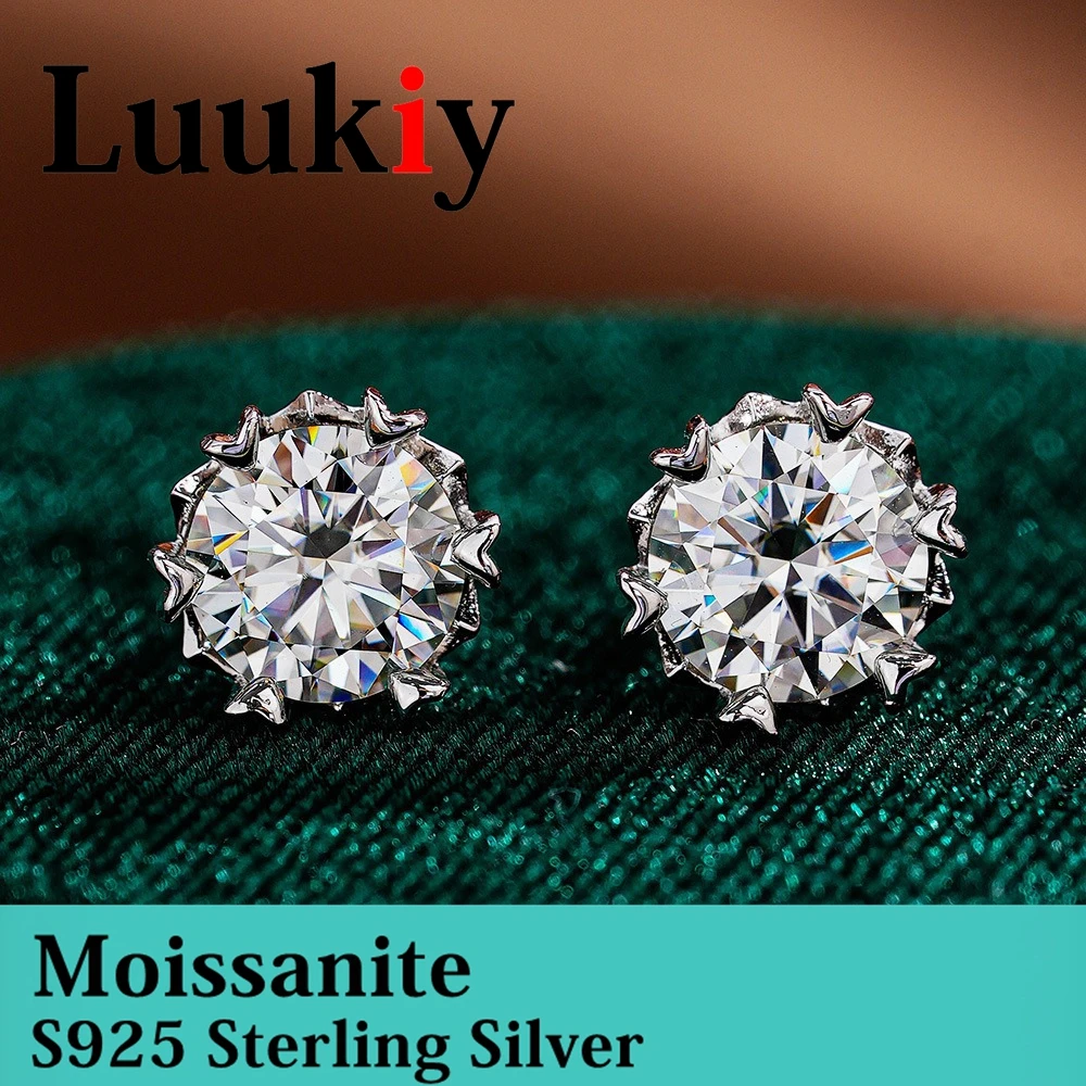 S925 Sterling Silver Snowflake Moissanite Stud Earrings For Women Elegant Simple Bridal Wedding Ear Jewelry Gift