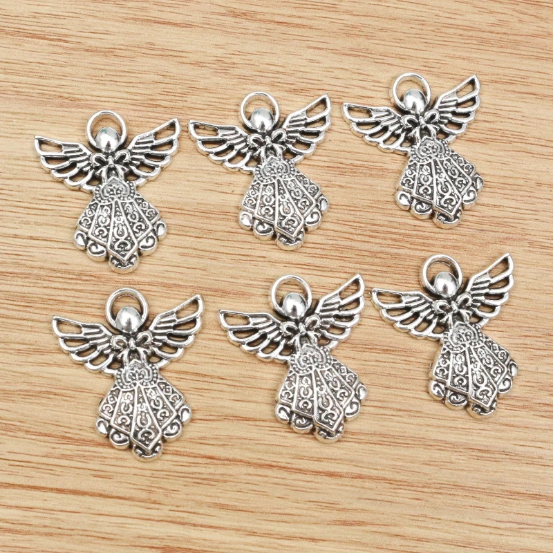 10 sztuk 26x23mm antyczne srebro platerowane anioł ręcznie robiony wisiorek: DIY dla bransoletka naszyjnik
