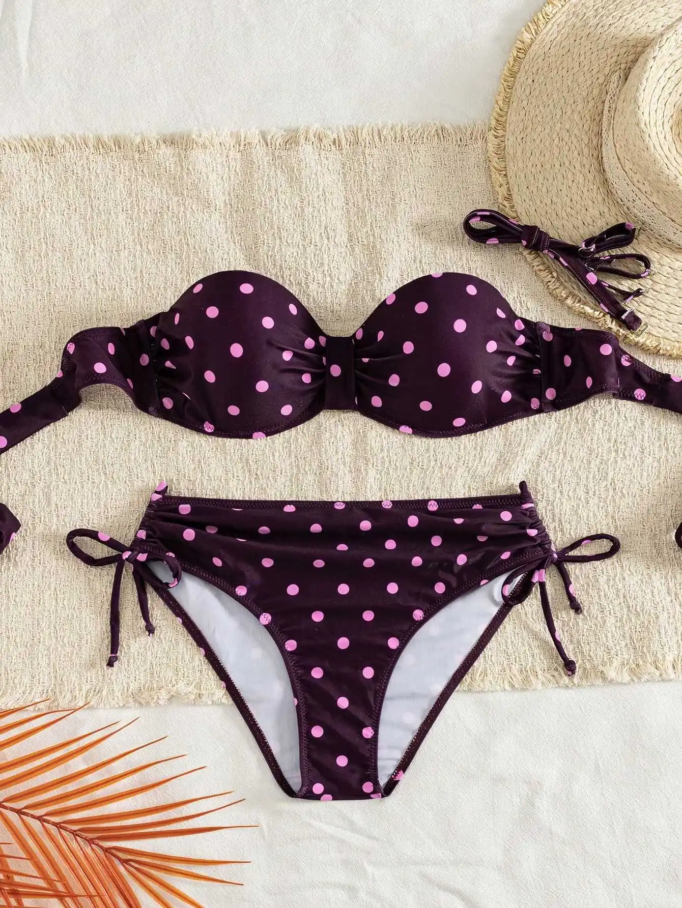 sexy polka dot print push up bikinis sets two pieces drawstring tie swimsuits bathing suit swimwear biquini tankini trikini