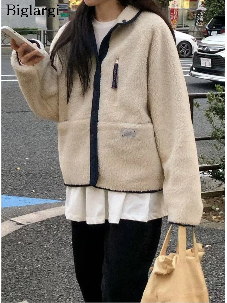 

Двустороннее осенне-зимнее пальто из овечьей шерсти, женские свободные модные женские куртки в корейском стиле, повседневные женские пальто с длинными рукавами