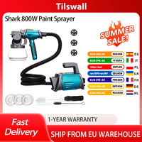 Tilswall Shark 800W Paint Sprayer, with 2.5m/8.2FT Airhose, 3 Spray Patterns, 3 Nozzles Sizes, Max 1200ml/min Speed - EU Plug