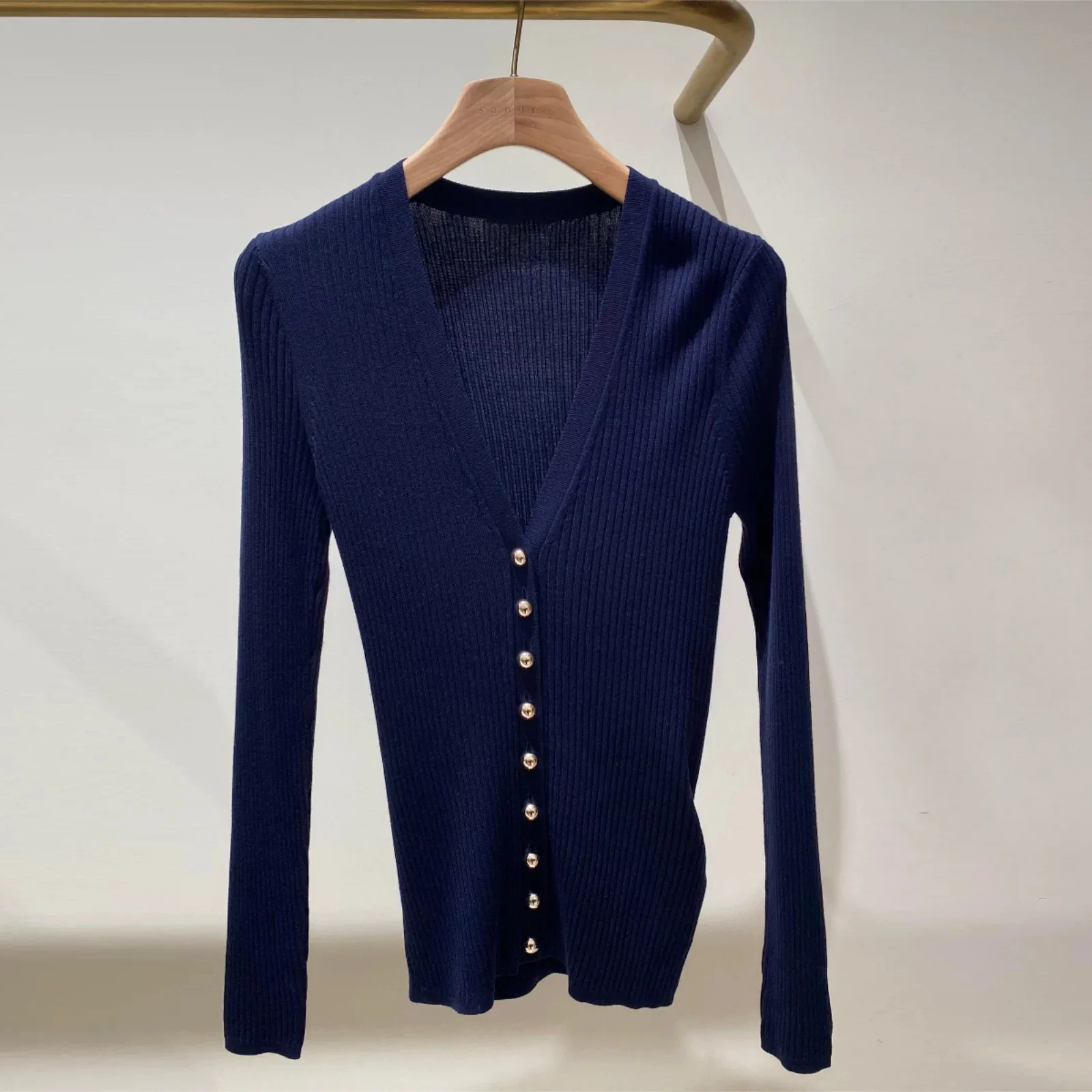 

Ele Deep Blue Вязаный свитер V-Ne Slim Fit Длинный кардиган све Simple Sle Универсальный женский модный топ Premium Ver...