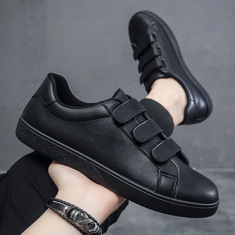 New Casual Leather Shoes Mens Sneakers Black Korean Fashion White Student Board Shoes Mens Loafers Soft Comfortable Flats Male