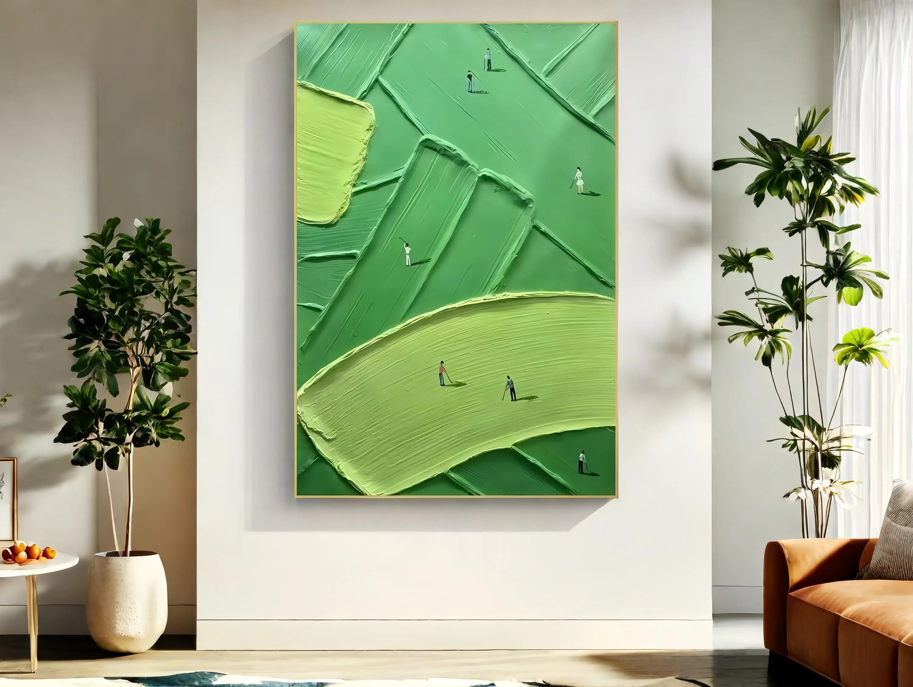 2D abstract Green golf course, tennis court canvas painting,Cafe,wall art poster for living room, home decoration, no frame.
