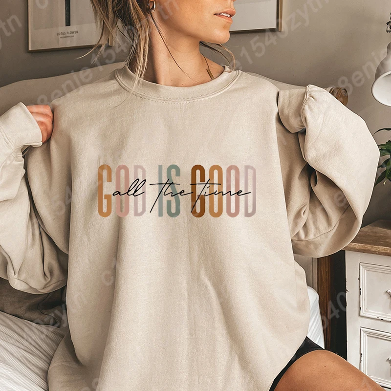 God Is Good All The Time Sweatshirt, Cute Religious Fleece Pullover, Women Oversized Crewneck Trendy Christian Faith Sweatshirts