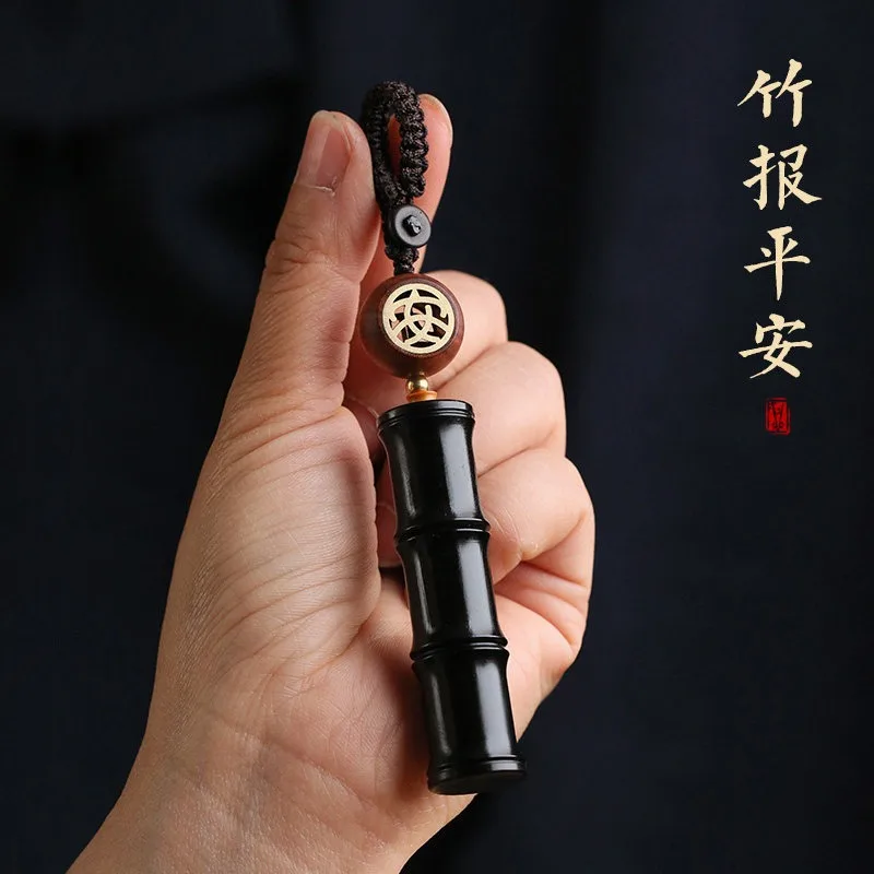 Ebony Wood Bamboo Car Keychain Pendant Hanging Charm Handheld Statue Rising Step by Step Chinese Style Minimalist Gift for Men
