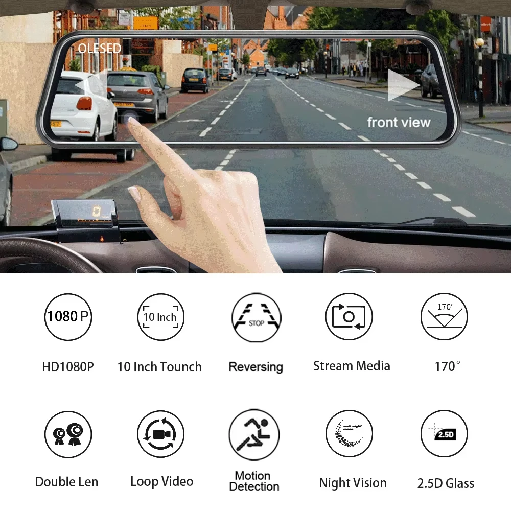 KKOREX عدسة مزدوجة 1080P + 1080P كاميرا الرؤية الخلفية 10 "IPS شاشة WDR 170 FOV كاميرا خلفية لتحديد المواقع مرآة مسجل السيارة تيار الوسائط جهاز تسجيل فيديو رقمي للسيارات #2