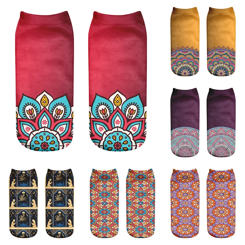 

New Fashion Mandala Cotton Socks 3D Colorful Printing Sock Unisex Exotic Style Women Breathable Socks Popular Style Meias Hocoks