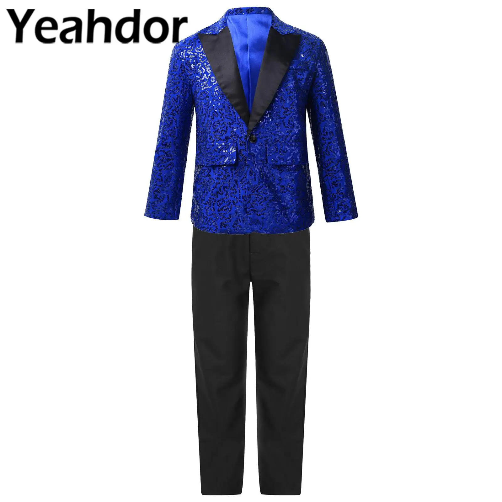 Kids Boys Formal Dress Outfits Teens Gentleman Sequins Tuxedo Blazer Boy's Wedding Suits for Banquet Birthday Party Performance