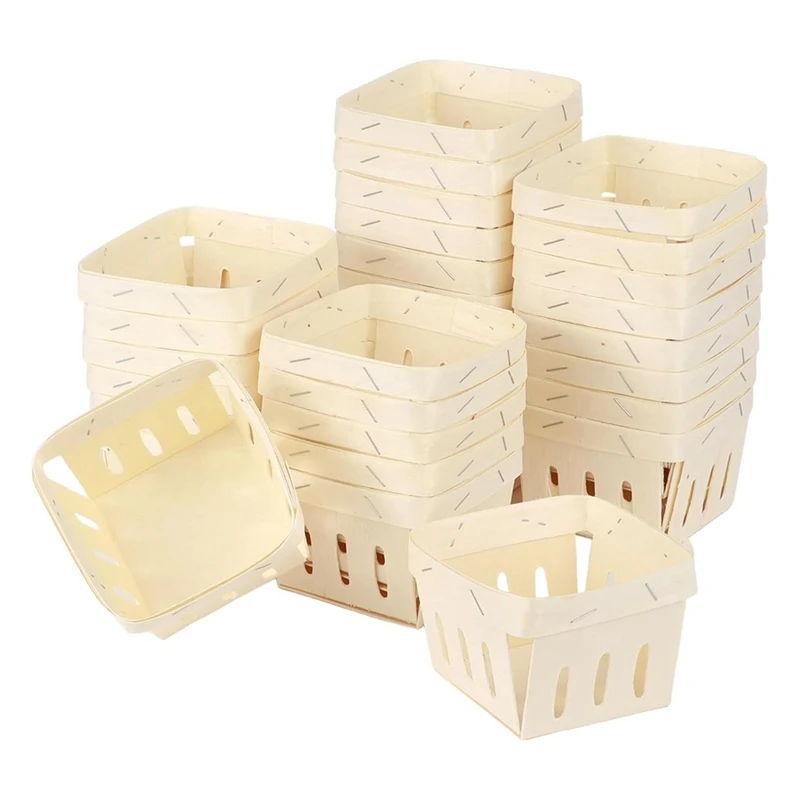 

MAKE-Small Wooden Berry Basket, Mini Square Vented Basket, Produce Basket Bulk Storage Containers