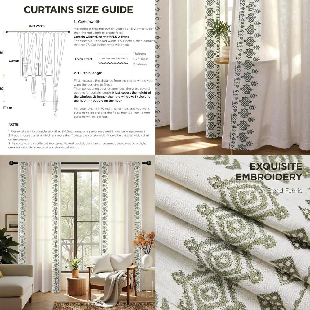 

Льняные шторы в стиле бохо, 84 дюйма, комплект из 2 панелей для гостиной/спальни, светопропускающие, с креплением на кулиске и карманом для карниза