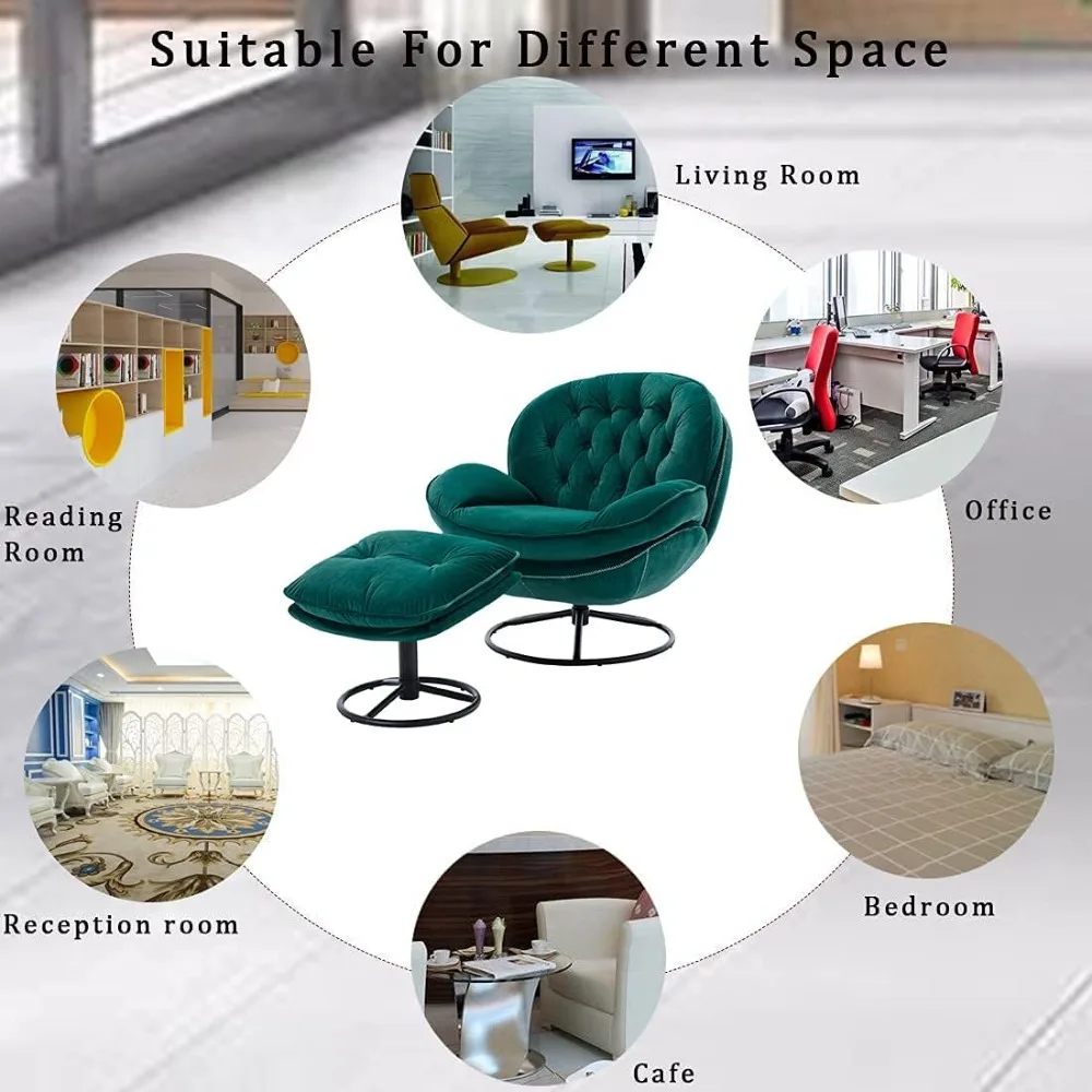 Accent Chair with Ottoman,360 Degree Swivel Velvet Accent Chair, Lounge Armchair with Metal Base Frame for Living Room