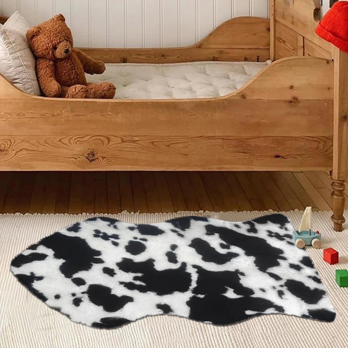 1 Black and white cow flatfish imitation rabbit hair carpet mat for home decoration non-slip for living room and other scenes