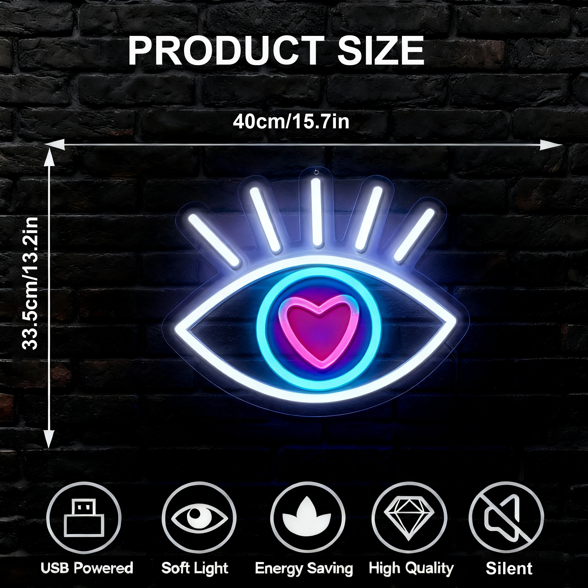 لافتة نيون على شكل قلب العين - ديكور حائط LED ملون لغرفة النوم والبار والاستوديو الفني | الضوء الروحي الذي يعمل بمنفذ USB | هدية فريدة من نوعها لبوهو #2