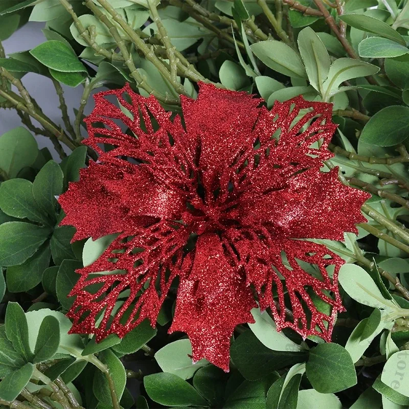 11cm Weihnachtsdekoration Glitzer Künstliche Blume Christbaumanhänger für Heimdekoration Weihnachten Navidad Neujahr 2026 Ornament – Detail 10