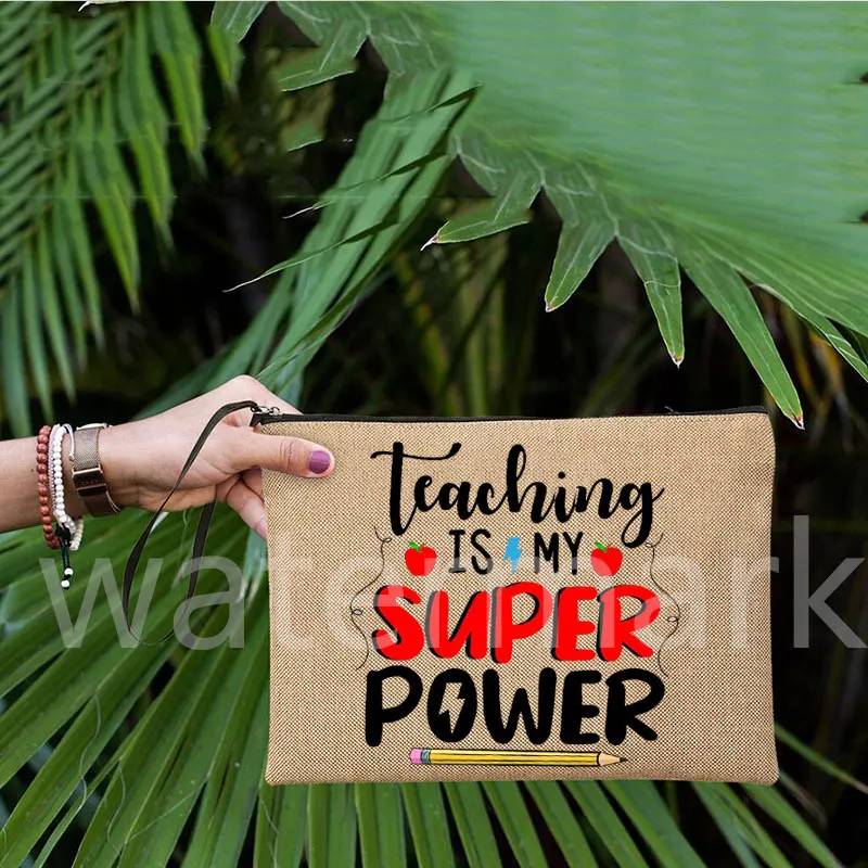 Teaching Is My Super Power Teacher's Cosmetic Bag Thank You Teacher Makeup Bag Storage Bag Purse Zipper Pouches Gift for Teacher