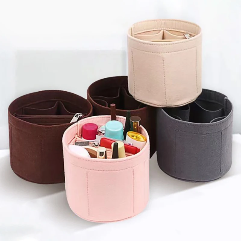 2 Style Felt Cloth Insert Bag Organizer Makeup Round Organizer Travel Inner Cosmetic Bags