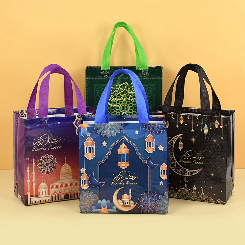 1/4Pcs Ramadan Kareem Gift Bags Nonwoven Candy Cookie Snack Packaging Bag Box Eid Mubarak Muslim Islamic Festival Party Supplies