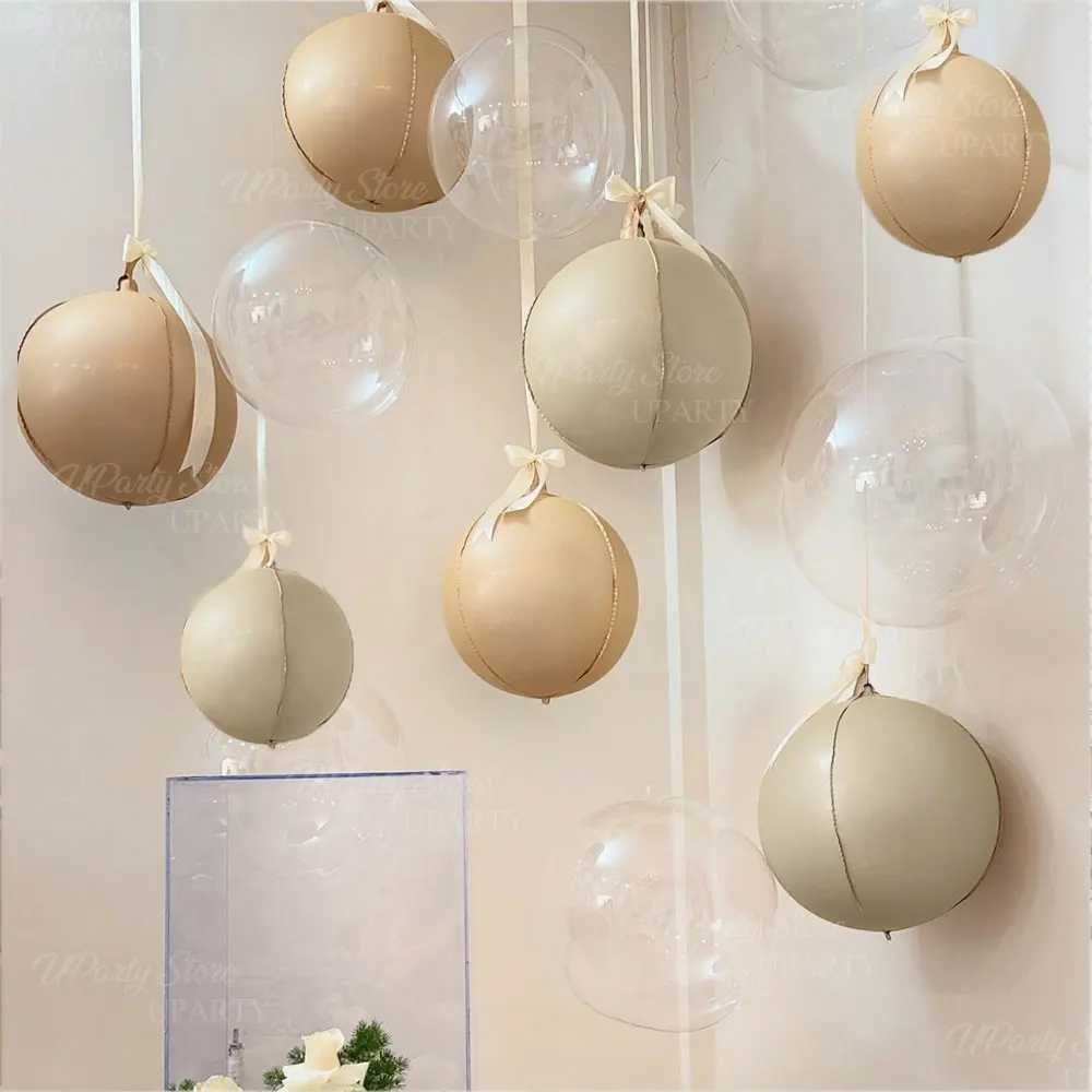 10/18/22inch Nude Beige 4D Round Balloons Boho Khaki Caramel Cream Round Foil Helium Balloon for Baby Shower Birthday Party Deco