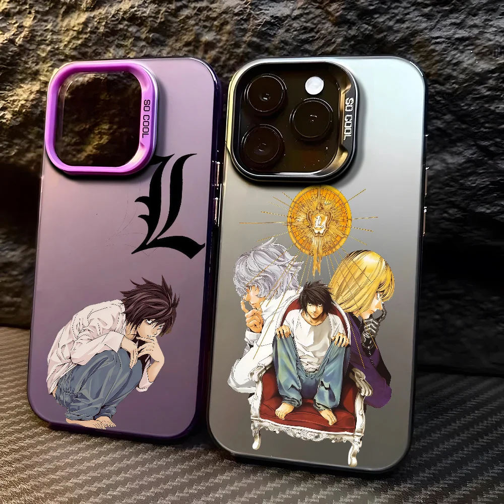 アニメ デスノート スマホケース iPhone 12 11 13 14 15 16 17Max Pro Plus Mini用 エレクトロプレートシルバー lMDaserカラーカバー
