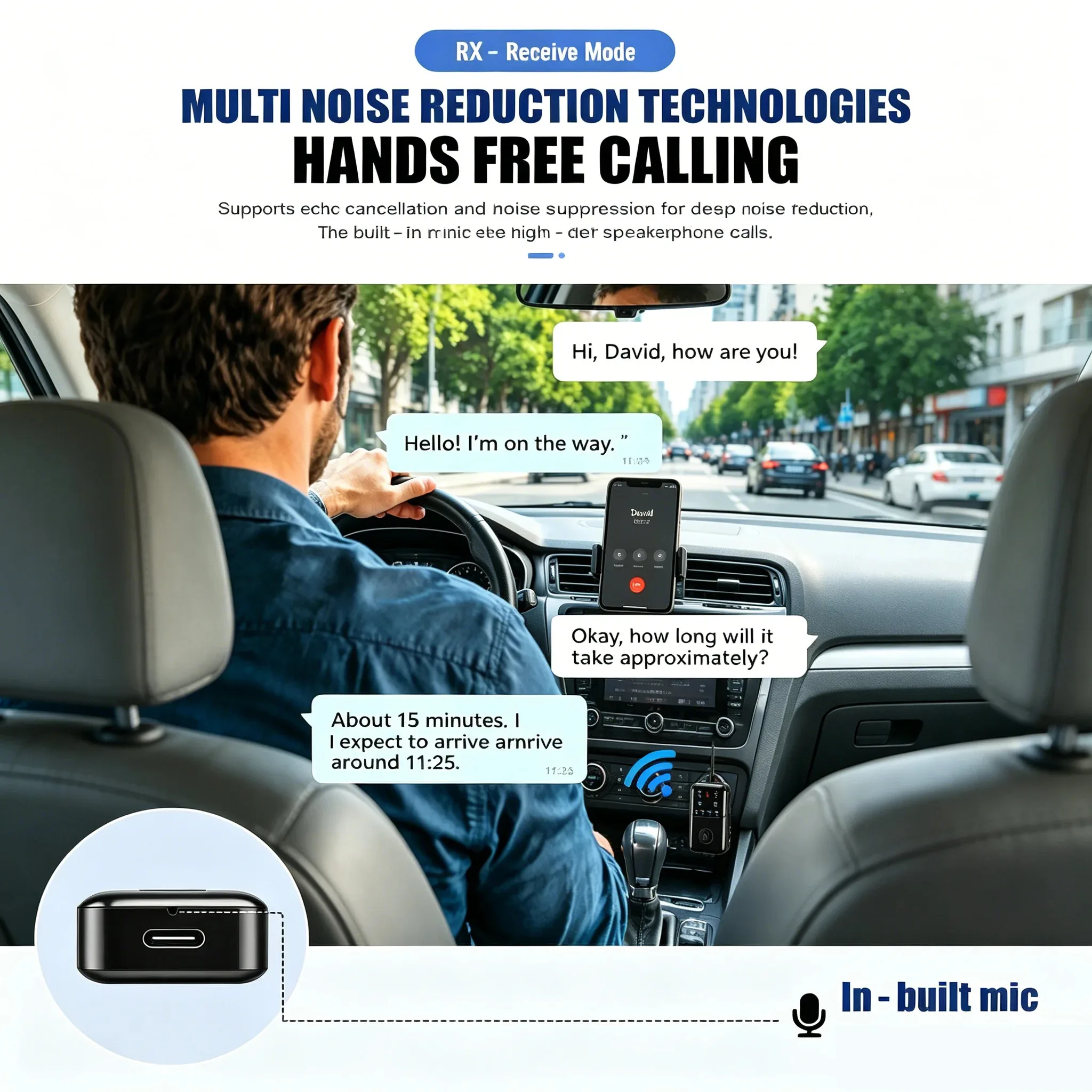KEBIDUMEI 2 in 1 Bluetooth 6.0 Audio Transmitter Receiver One to Two Wireless Adapter 3.5mm AUX HiFi Stereo Adapter For Car TV