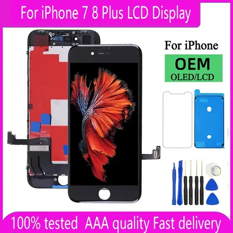 Pantalla de prueba de 100% para iPhone 7, 8 Plus, pantalla LCD con montaje de digitalizador con pantalla táctil 3D para iPhone 7 8 Plus, reemplazo de pantalla