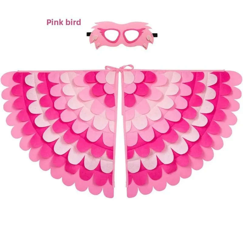 Cute Felt Cloth Halloween Cloak with Mask Robe Bird Wings Halloween Costume for Girls Boys Cosplay Owl Peacock Cape Mask Set