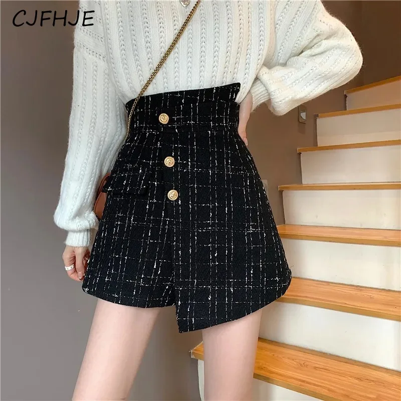 

CJFHJE Women's Spring New Fangge Women's A-line Irregular High Waist Skirt Korean Fashion Versatile Women Checkered Half Skirt