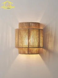 Retro Rattan Tecelagem Lâmpada De Parede, japonês Wabi-sabi, LED, E27, Corda De Cânhamo, Sala De Estar, Quarto, Cabeceira, Homestay, Corredor